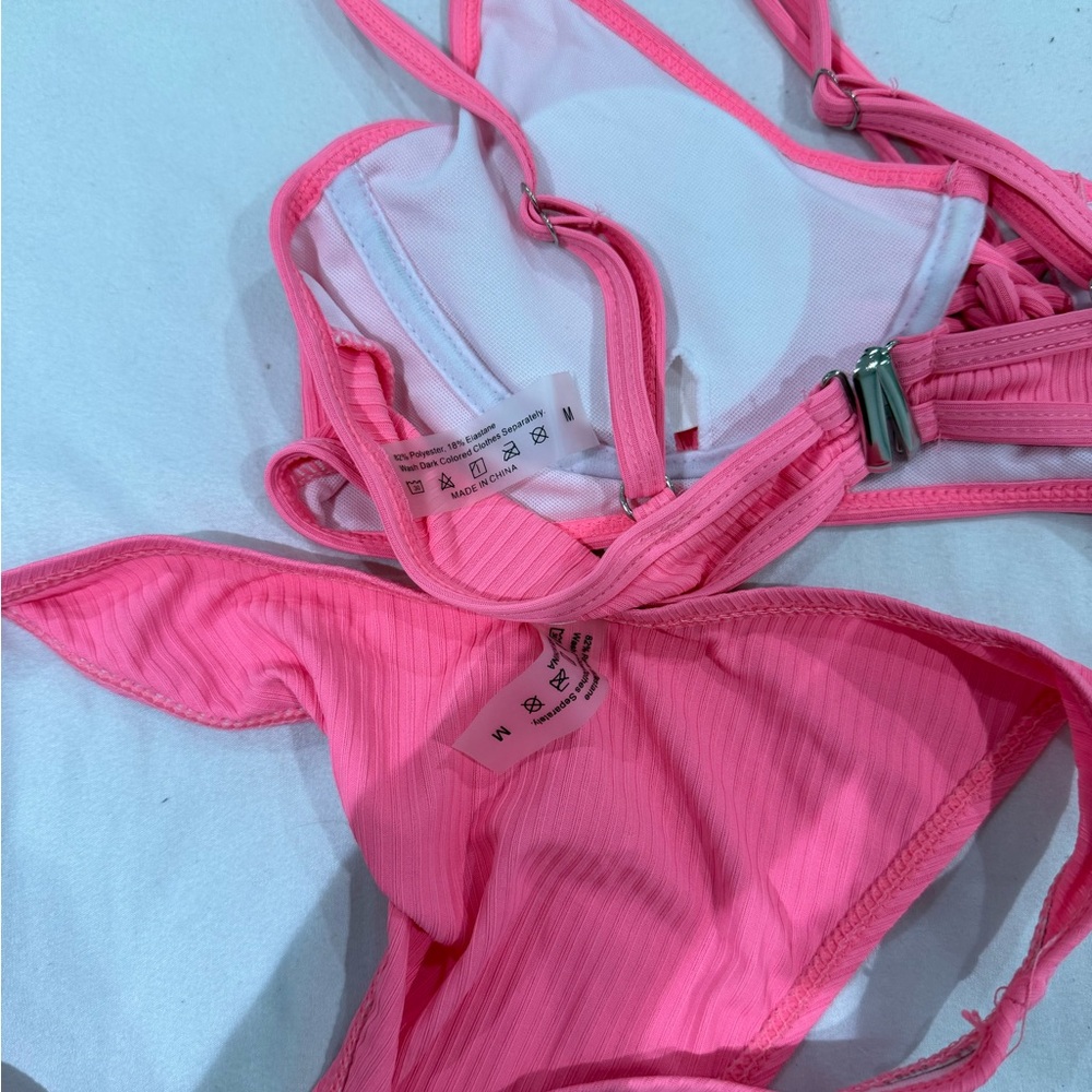 Pink Ribbed Bikini Set - Picture 3 of 4